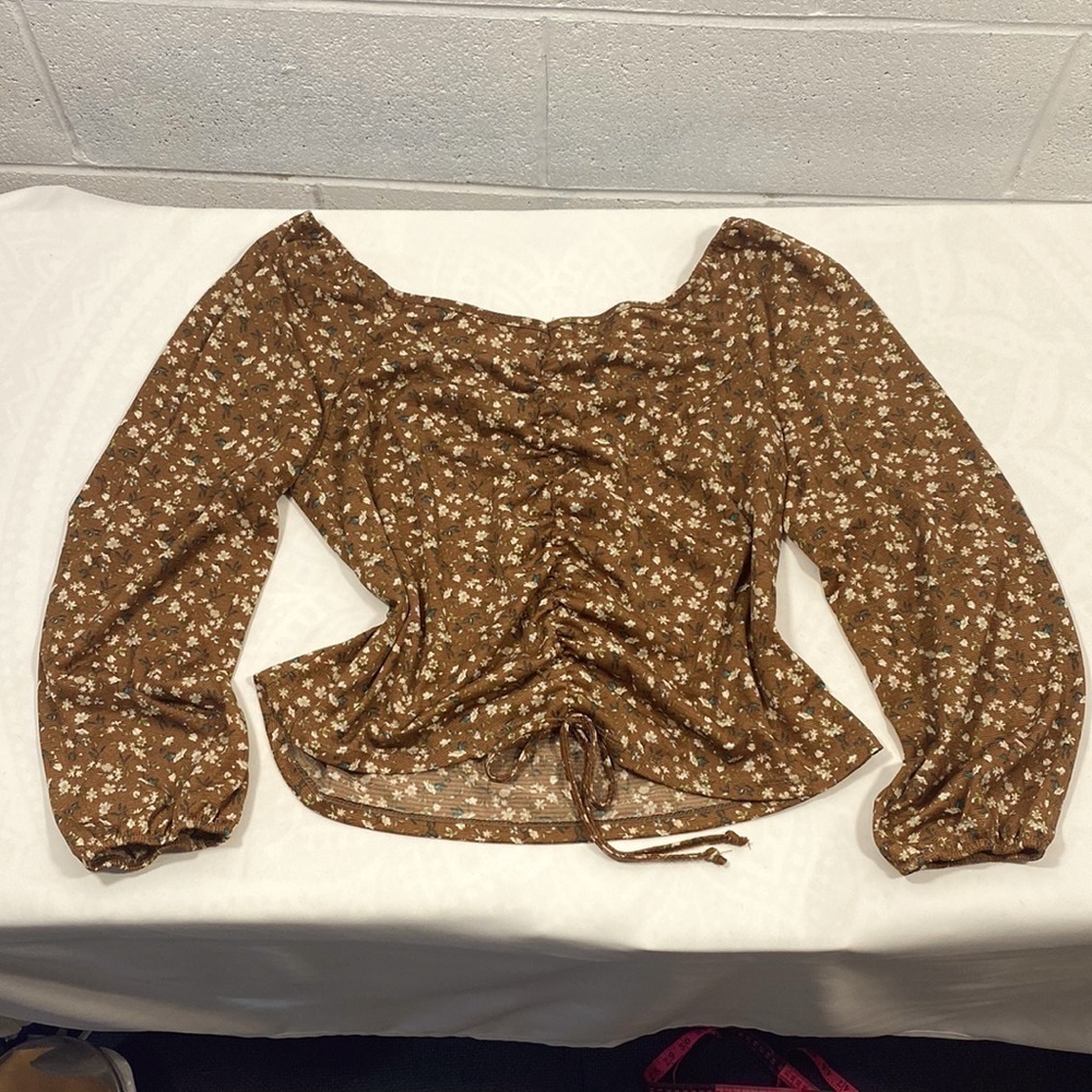 “ ripe” brown floral bohemian long sleeve blouse with floral pattern​​​​​​​​​
